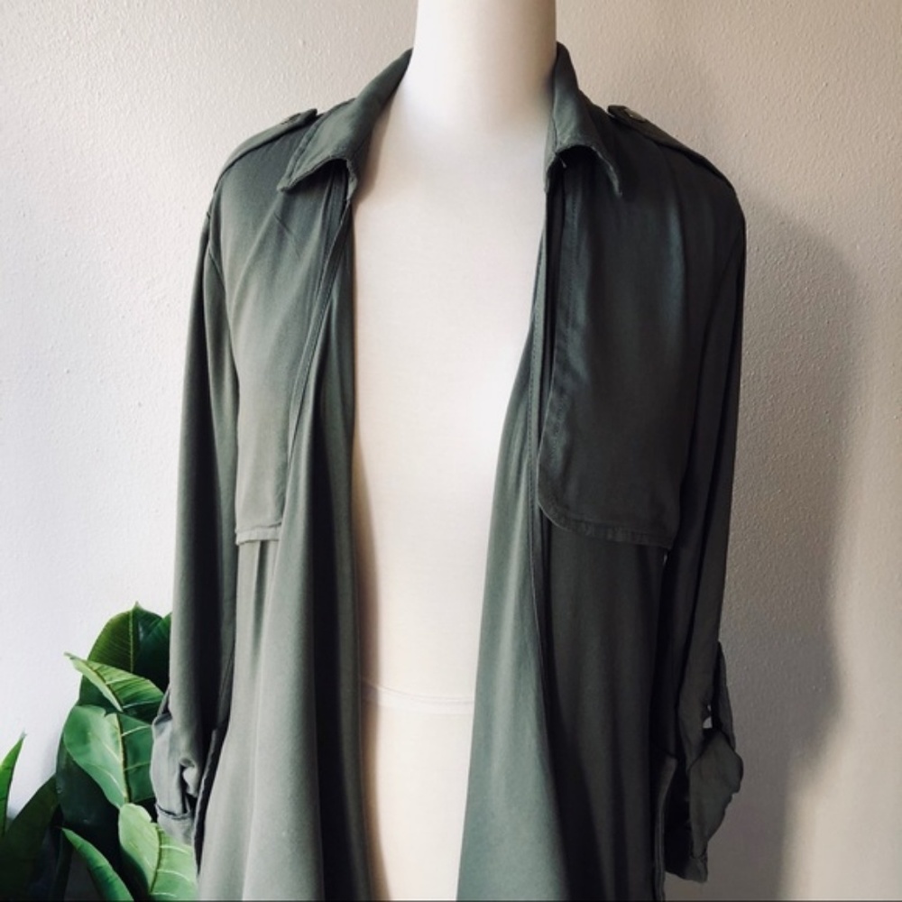 Green Waterfall Long Trench Coat - Picture 3 of 4